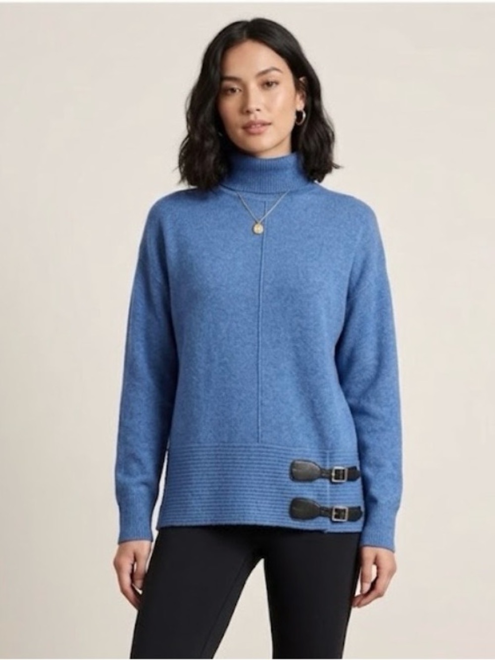 MODA INT’L BUCKLE ACCENT BLUE TURTLENECK SWEATER